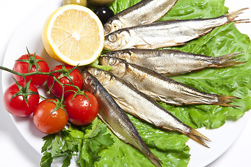 Image showing smoked fish served with tomato fennel and lemon