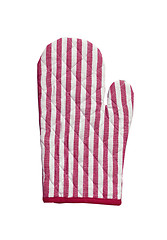 Image showing Pink striped kitchen glove isolated on white