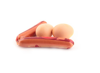 Image showing Sausage and eggs isolated