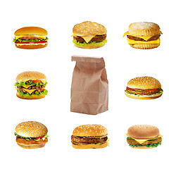 Image showing Hamburgers and cheeseburgers with package