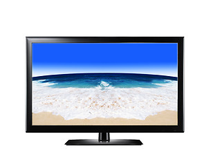 Image showing LCD display showing sandy beach