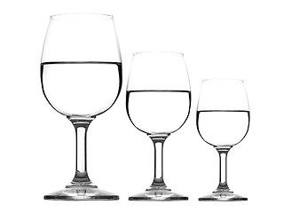 Image showing Three wine glasses with water.