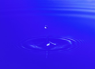 Image showing Droplet falling in blue water