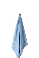 Image showing Soft fluffy blue bath and hand towels on white background