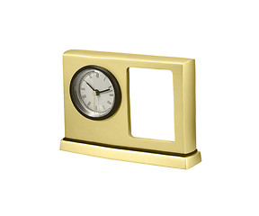 Image showing golden table clock with photo frame