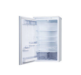 Image showing open single door fridge isolated on white