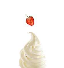 Image showing Soft ice-cream top and strawberry