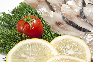 Image showing smoked fish slices close up