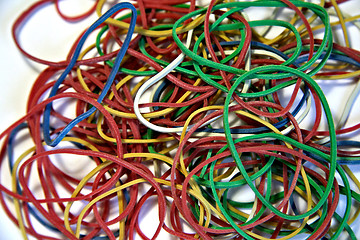 Image showing Set of multi-coloured elastic bands close up