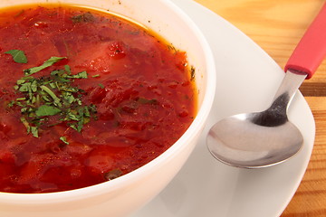 Image showing Borscht soup in traditional cuisine of Ukraine, Eastern Europe