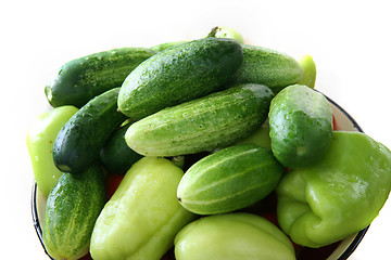 Image showing A fresh green cucumber close-up