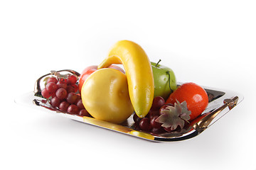 Image showing Selection of artificial fruit on plate