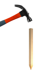 Image showing one hammer hits nail on white background