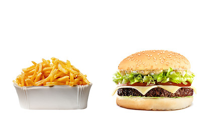 Image showing Delicious cheeseburger with fries