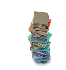 Image showing Stack of colorful real books on white background, partial view.