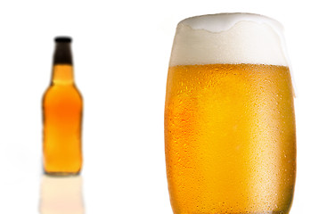 Image showing bottle and glass with beer on white background