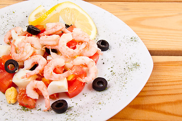 Image showing Shrimp salad on white plate