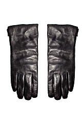 Image showing Black leather gloves isolated on the white background