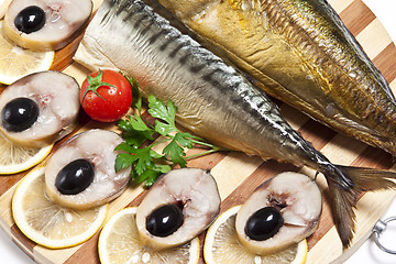 Image showing Dish with the cut smoked mackerel background