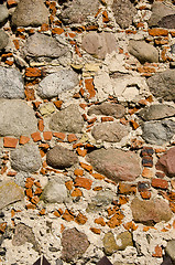 Image showing Background of retro stone masonry wall closeup 