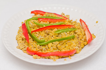 Image showing Scrambled eggs with bell peppers