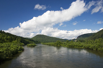 Image showing  A river landscape with clouds.