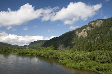 Image showing A river landscape with clouds.