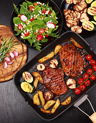 Image showing Beef steak with grilled vegetable