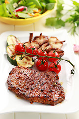 Image showing Beef steak with grilled vegetable