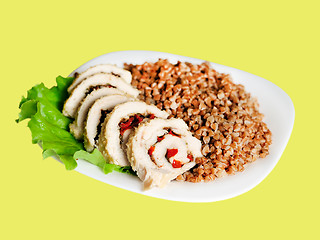 Image showing Meatloaf with buckwheat on plate
