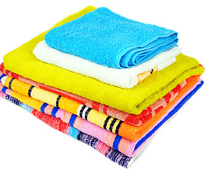 Image showing Colorful towels isolated on white background