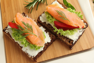 Image showing Fresh salmon sandwiches