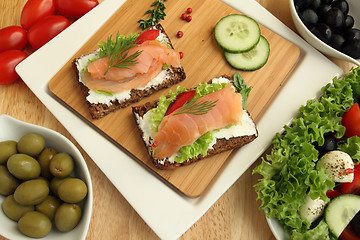 Image showing Fresh salmon sandwiches