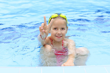 Image showing Girl with goggles in swimming pool