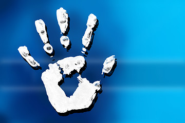 Image showing white handprint on a blue background