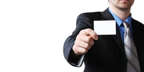 Image showing man holding business card in hand