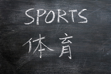 Image showing Sports - word written on a smudged blackboard