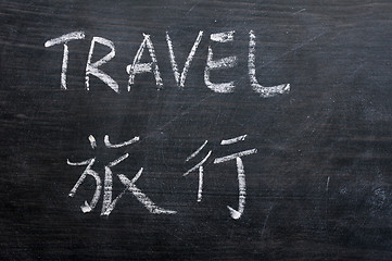 Image showing Travel - word written on a smudged blackboard