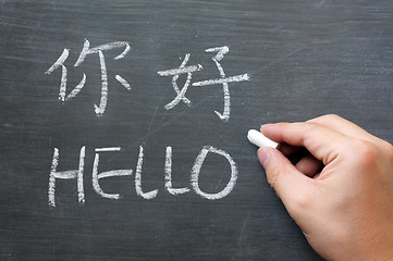 Image showing Hello - word written on a smudged blackboard