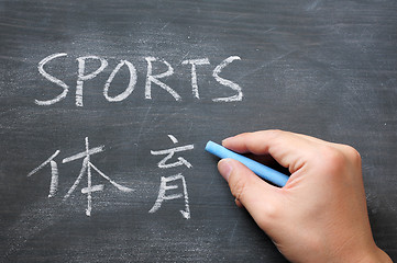 Image showing Sports - word written on a smudged blackboard