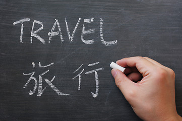 Image showing Travel - word written on a smudged blackboard