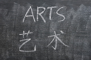 Image showing Arts - word written on a smudged blackboard