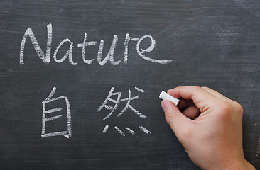 Image showing Nature - word written on a smudged blackboard