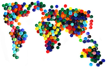 Image showing world map from plastic caps