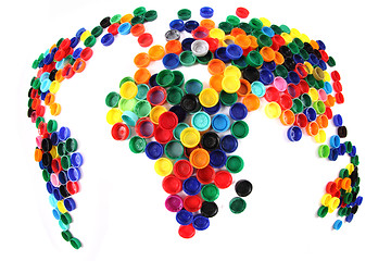 Image showing world map from plastic caps