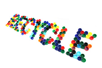 Image showing word recycle from color plastic caps