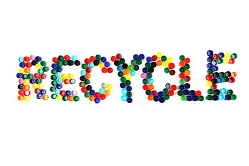 Image showing word recycle from color plastic caps