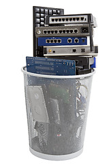 Image showing electronic scrap in trash can