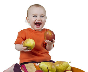 Image showing baby with apples