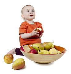 Image showing baby with apples